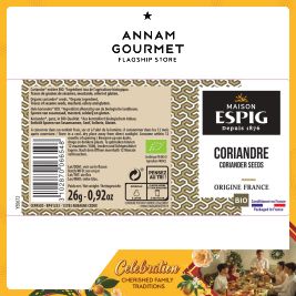 Maison Espig Organic Coriander Seeds, Glass Jar 26g